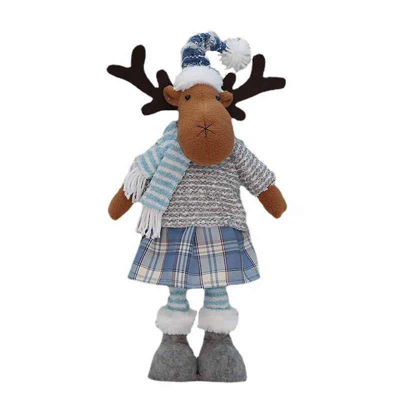 Boneca Papai Noel | Azul Xadrez Papai Noel de Neve Elk Recheado Boneca de Pelúcia