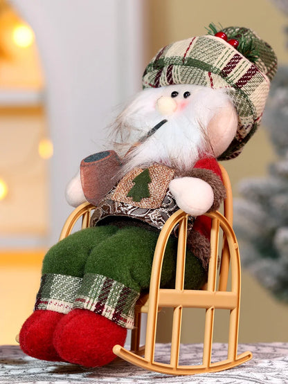 Enfeite de Papai Noel em Cadeira de Balanço, 33 cm, Figura de Papai Noel e Boneco Neve