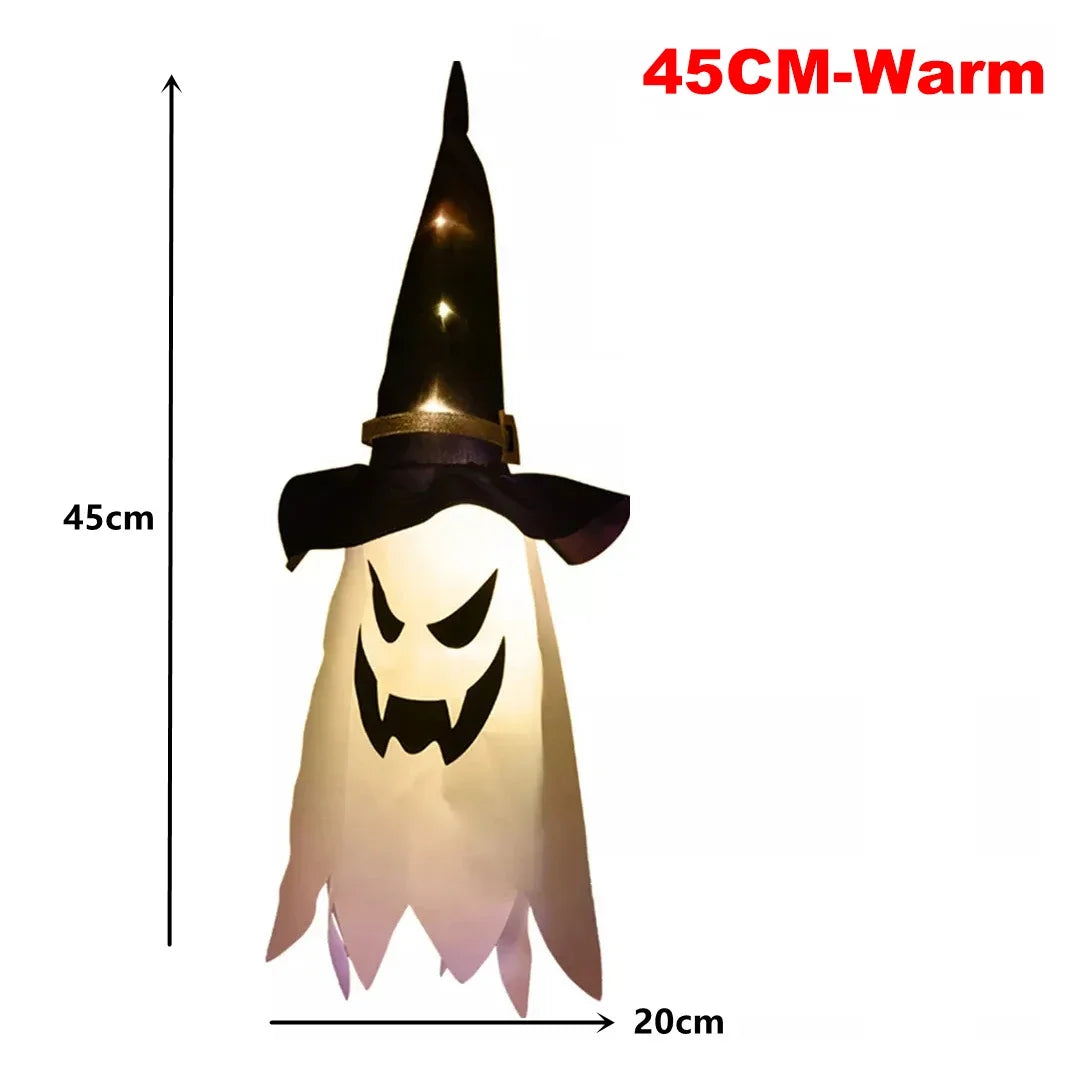 10 Peças de decoração suspensa de Halloween, chapéus de bruxa fantasma iluminados