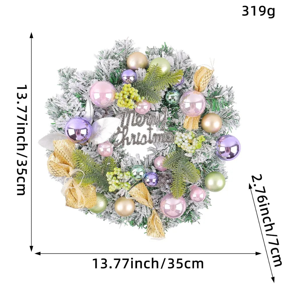 Guirlanda de Natal artificial e guirlanda de natal com flocos de Neve, coroa de 40CM