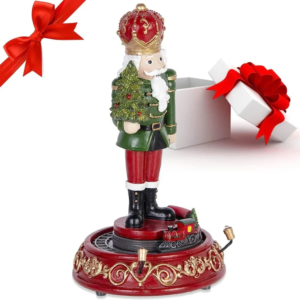 Boneco Quebra-Nozes e Trem de Rolos Colecionáveis – Estatueta de Natal com Luz LED