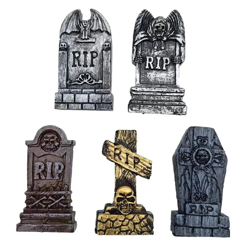 5 estatuetas jardim miniatura Halloween RIP - decoração lápimini estatuetas resina