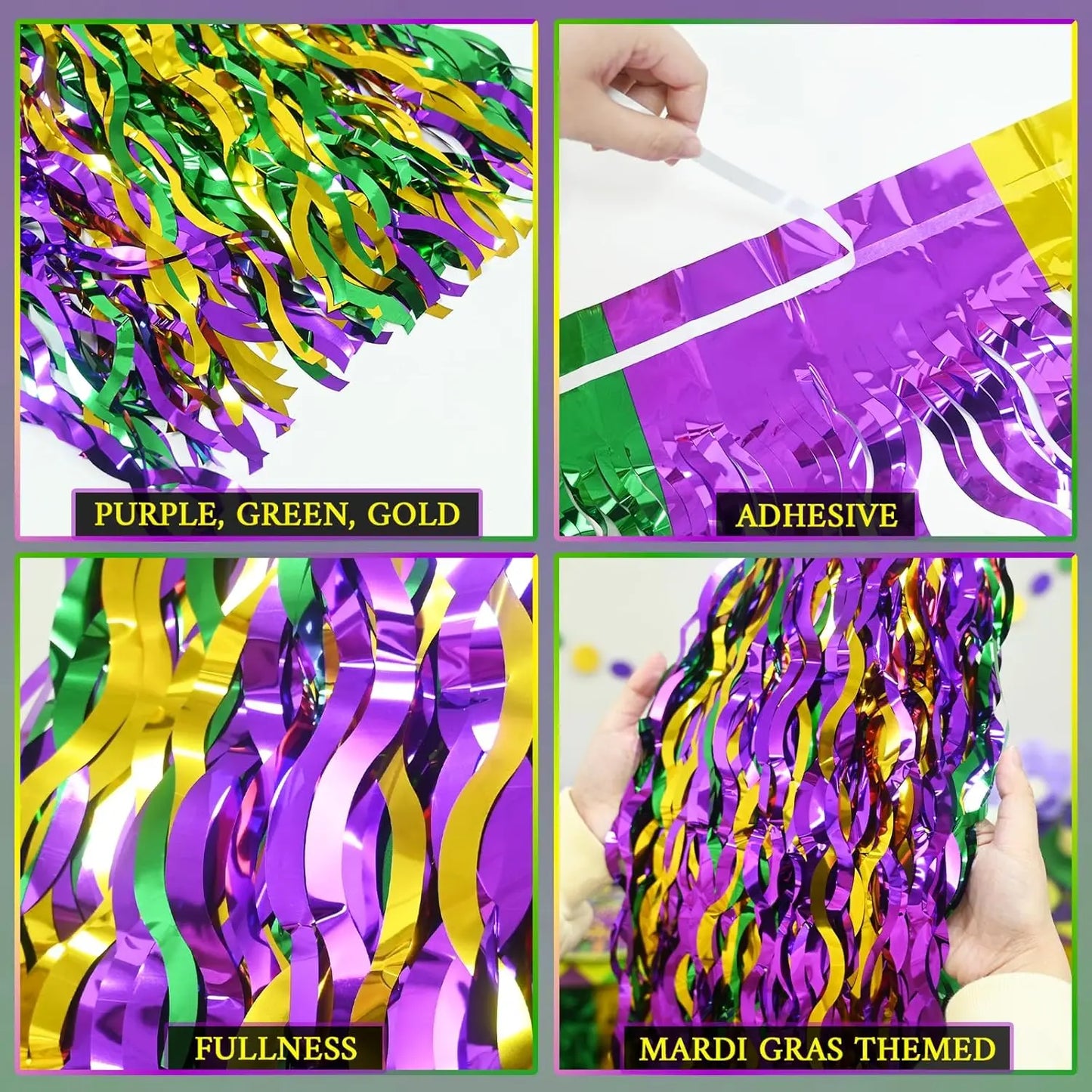 kit Carnaval Pacote com 1 saias de mesa com franjas metálicas Carnaval de 29,5 x 182 cm