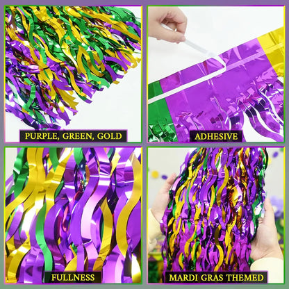 kit Carnaval Pacote com 1 saias de mesa com franjas metálicas Carnaval de 29,5 x 182 cm