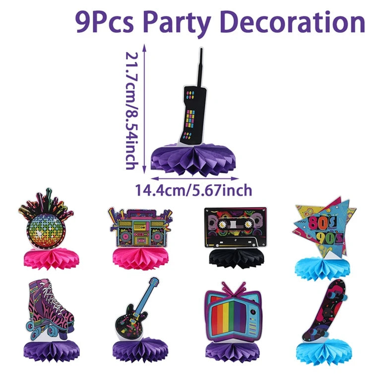 Decoração de festa dos anos 80 e 90, 12 peças centrais de colmeia dos anos 80 / 90