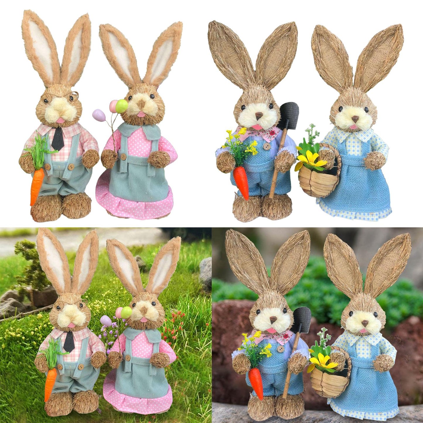 Casal De Coelhos De Páscoa Decoração Enfeite Coelhinhos - 35cm