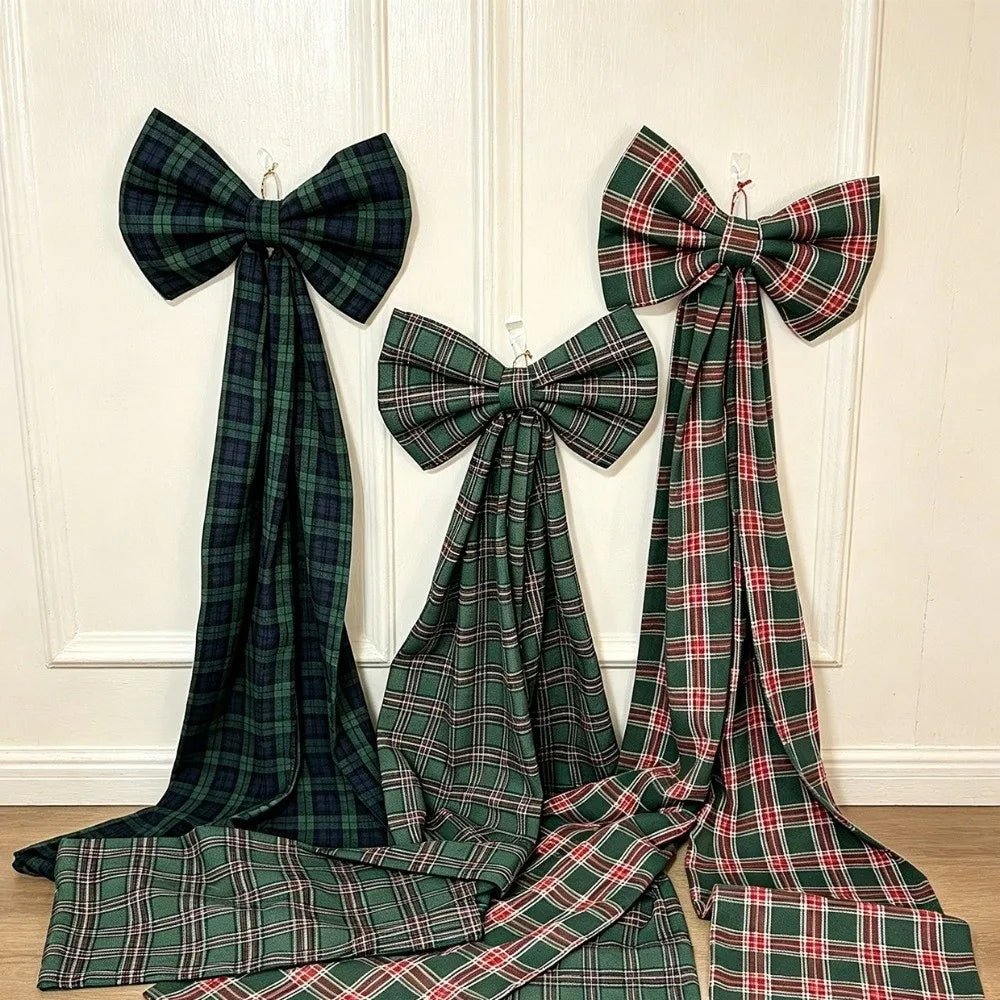 Laço Vermelho Gigante para Shopping, Laços Decorativos de Natal Grandes Fitas Longas Estilo Tartan ou Xadrez