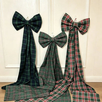 Laço Vermelho Gigante para Shopping, Laços Decorativos de Natal Grandes Fitas Longas Estilo Tartan ou Xadrez