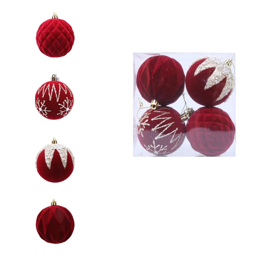 Bola Natal Veludo Bola Natal Pingente Glitter 4 Peças de Enfeites de Bola de Natal de Veludo