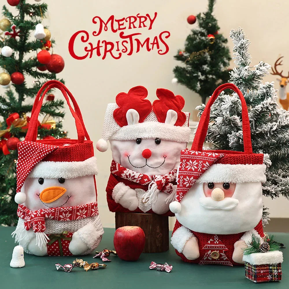 Sacolinha de Natal para Doces Lembrancinha Feltro 3D - 29x22cm, Kit Sacolas Natalinas de Tecido