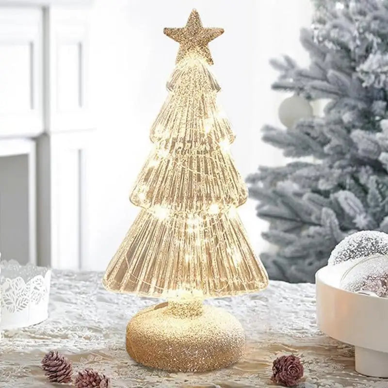 Árvore de Natal de vidro mercúrio dourado 1 peça, árvore de Natal de mesa com luz