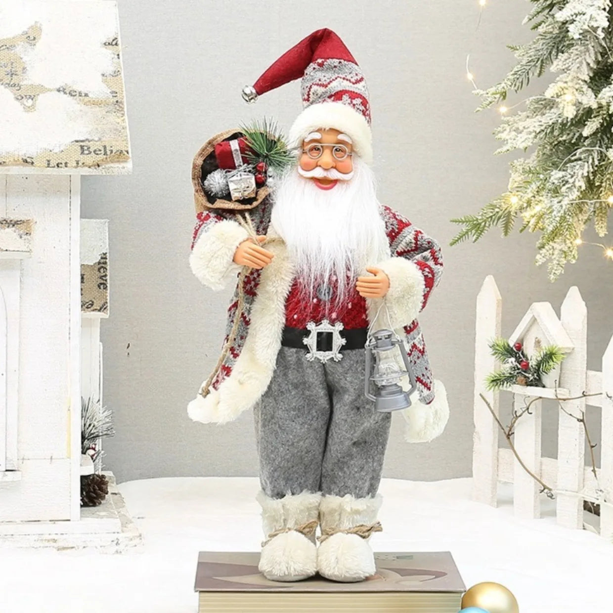 Bonecos de Papai Noel artesanais e fofos, figuras chiques de Papai Noel