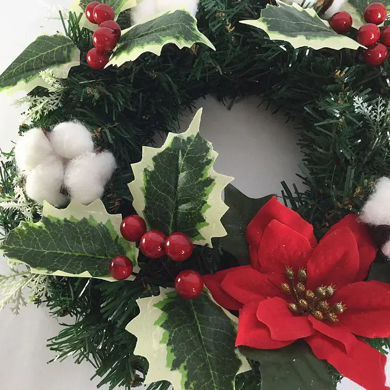 Guirlanda de flores de algodão seco, guirlanda de Natal, pingente de porta, decoração