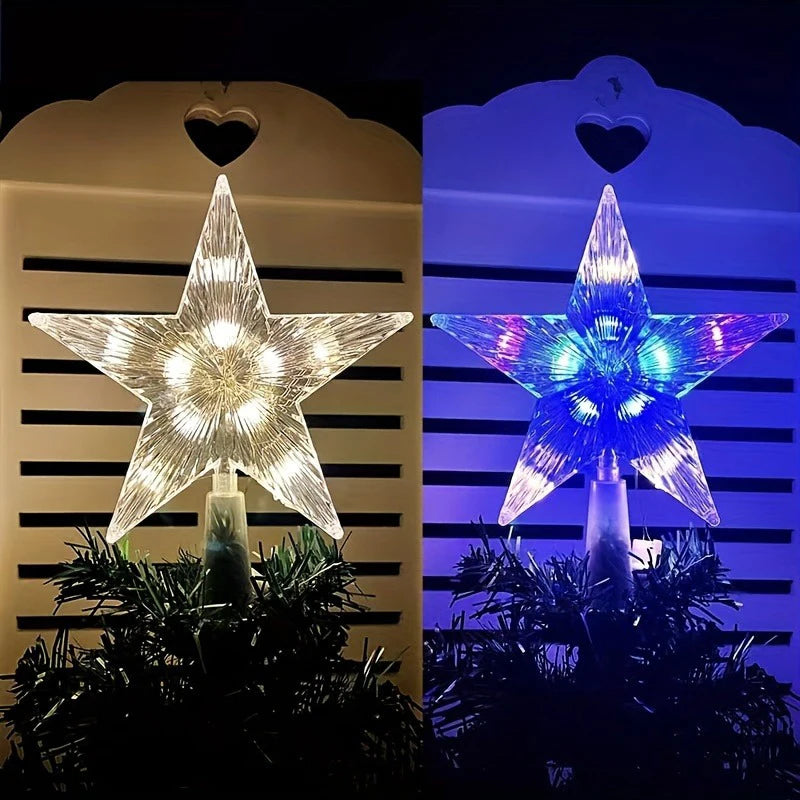 Estrela Ponteira para Árvore de Natal Colorida LED, 15 cm, Pisca-Pisca
