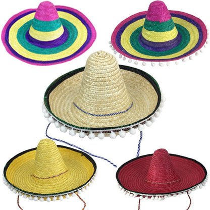 Mexicano pompom leve a energia do México para sua festa! O Chapéu de Palha Mexicano Colorido com Pompom é a escolha perfeita para animar o ambiente