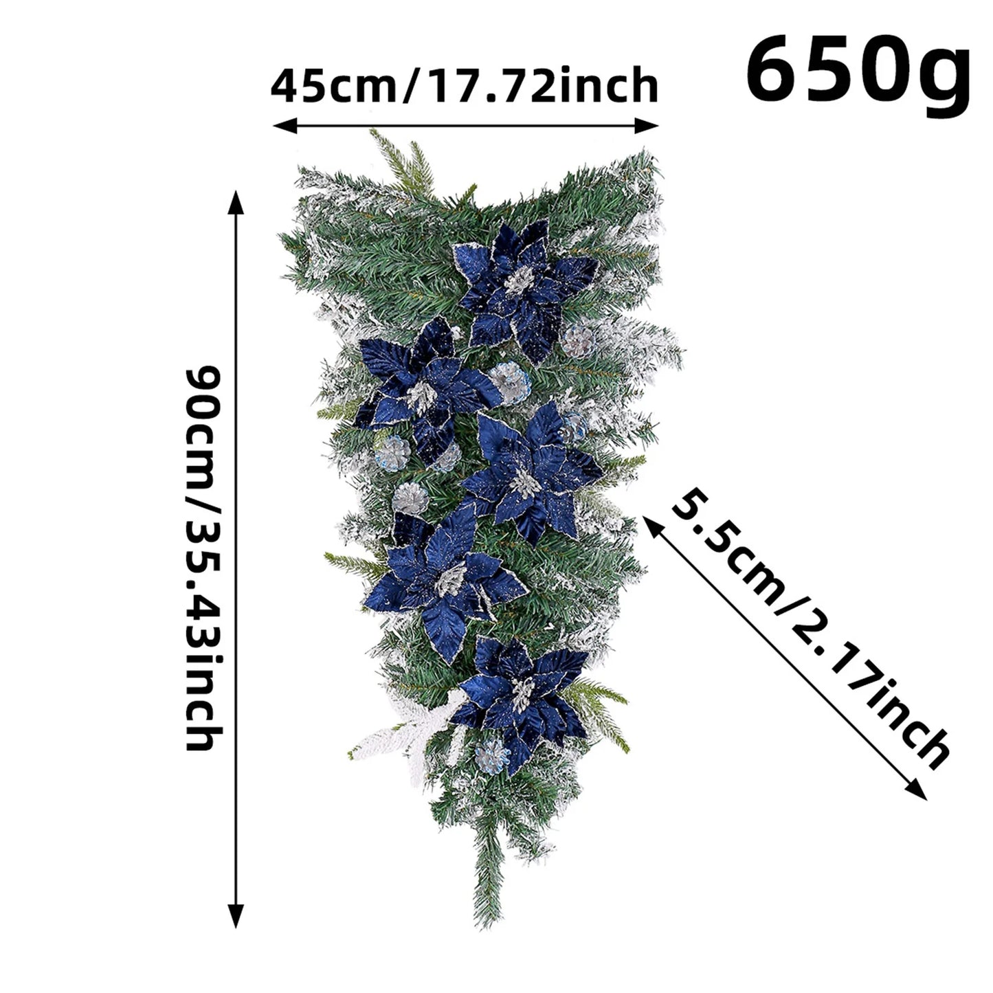 Guirlanda de Natal Azul Escuro em forma de gota para escadas de Natal, guirlandas Natal