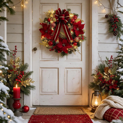 Guirlanda de Natal Artificial de 24 Polegadas (Cerca de 60 cm), Decorada com Folhagem de Pinheiro