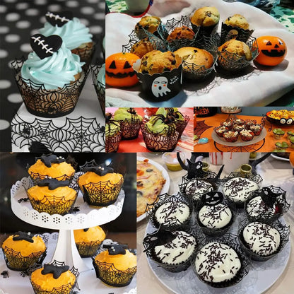 Cesta Formato Teia Aranha Embalagens cupcake, pacote com 48 teias aranha Halloween