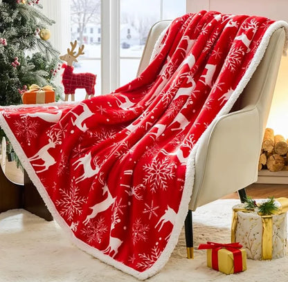 Cobertor de Natal para Presente de Mulher, Manta/Cobertor de Natal com Estampa de Renas e Árvores
