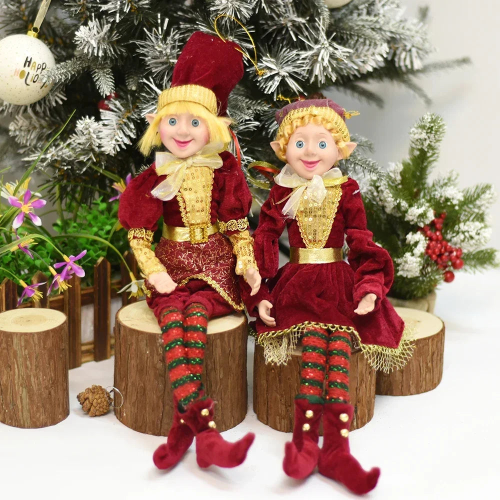 Conjunto de 2 elfos de Natal de 66 cm, adorável elfos vermelhos e verdes para pendurar