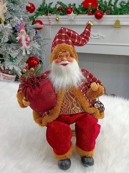 Kit  Boneco Papai Noel Enfeite de Natal Adorno Veludo Vinho e Xadrez Buffalo  Presente