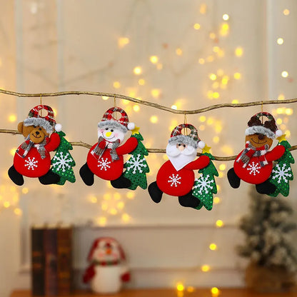 Kits Enfeites Natal Pelúcia Papai Noel e Neve Rena e Urso com Roupinha Verde e Vermelho
