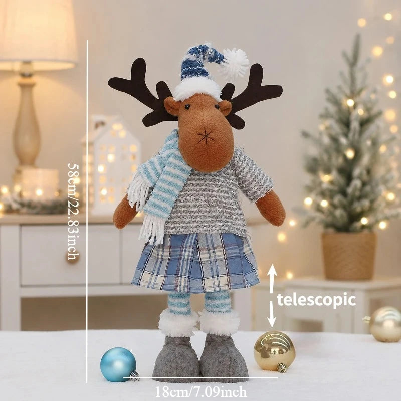 Boneco de Papai Noel Azul Decoração de Natal em Tecido Xadrez Azul com Papai Noel