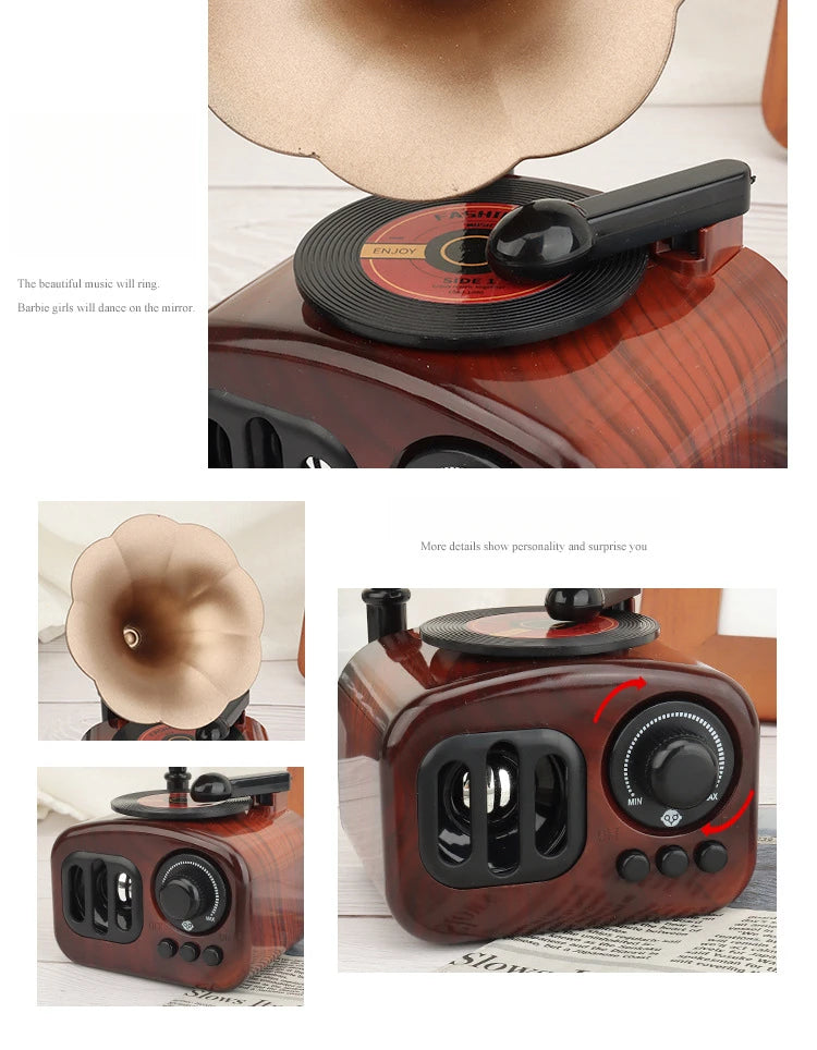 Caixa de música fonógrafo retrô clássico gramofone musical caixa mesa decoração