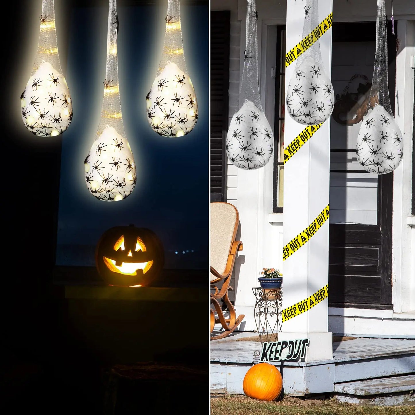 Decoração de Halloween, 1 peças de sacos de ovos de aranha luminosos pendurados