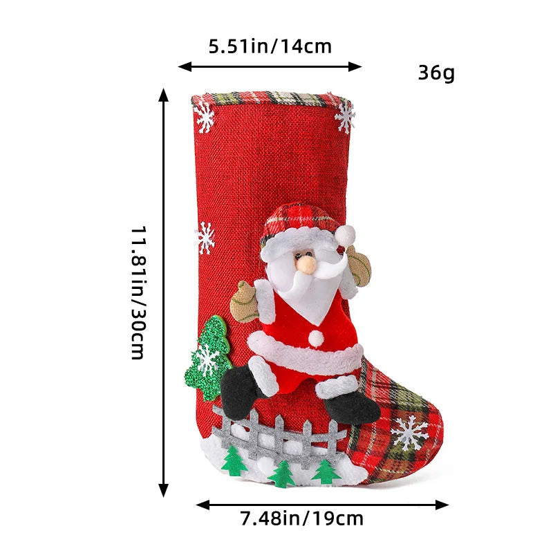 Meia de Natal Decorativa com Rena Papai Noel 30cm Rústica, Meia de Natal para Pendurar