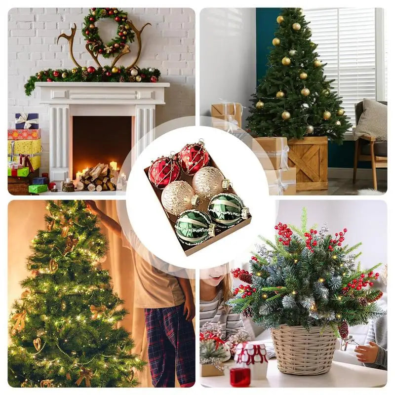 Bolas de Natal 6 Peças de Bolas de Natal de 6 cm Verde Vermelhão Brilhante Pendurar