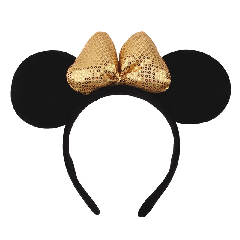 Tiara de orelhas de Disney iluminada de luxo com laço piscante e estampa de bolinhas