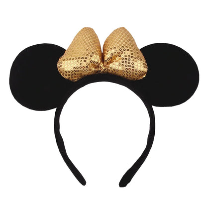 Tiara de orelhas de Disney iluminada de luxo com laço piscante e estampa de bolinhas