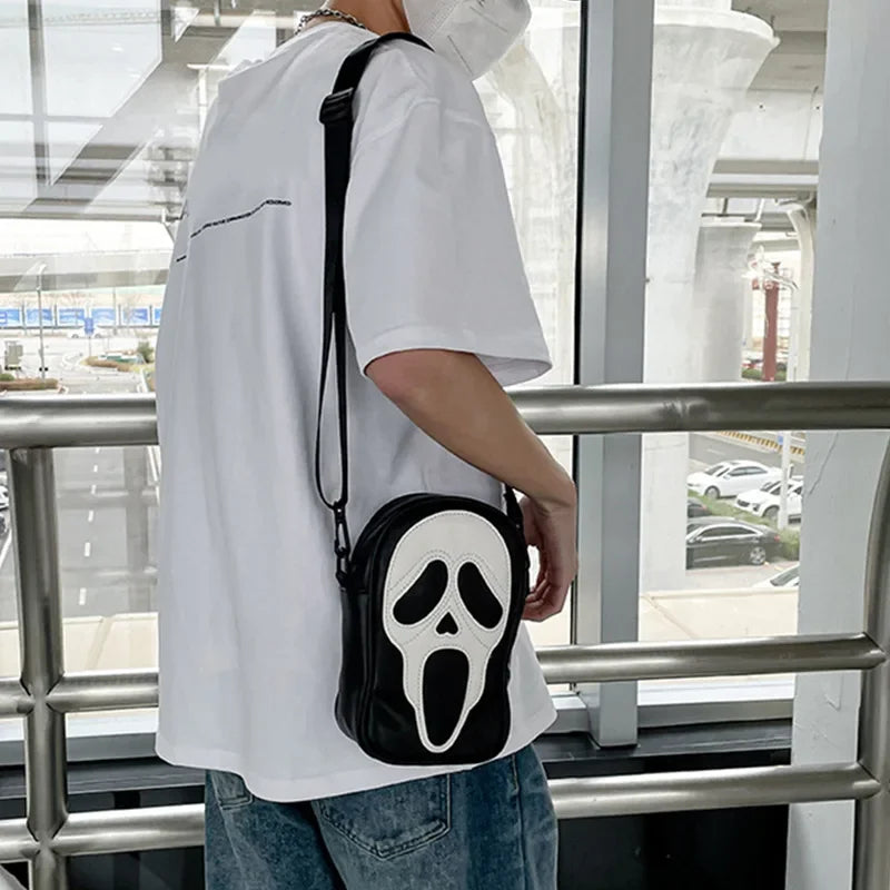 Bolsa transversal com rosto de fantasma refletivo de Halloween para mulheres e homens