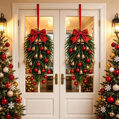 Guirlanda e Festão de Natal em Formato de Gota (Enfeite Suspenso de Pinheiro Artificial) no Topo, Bolas Brilhantes