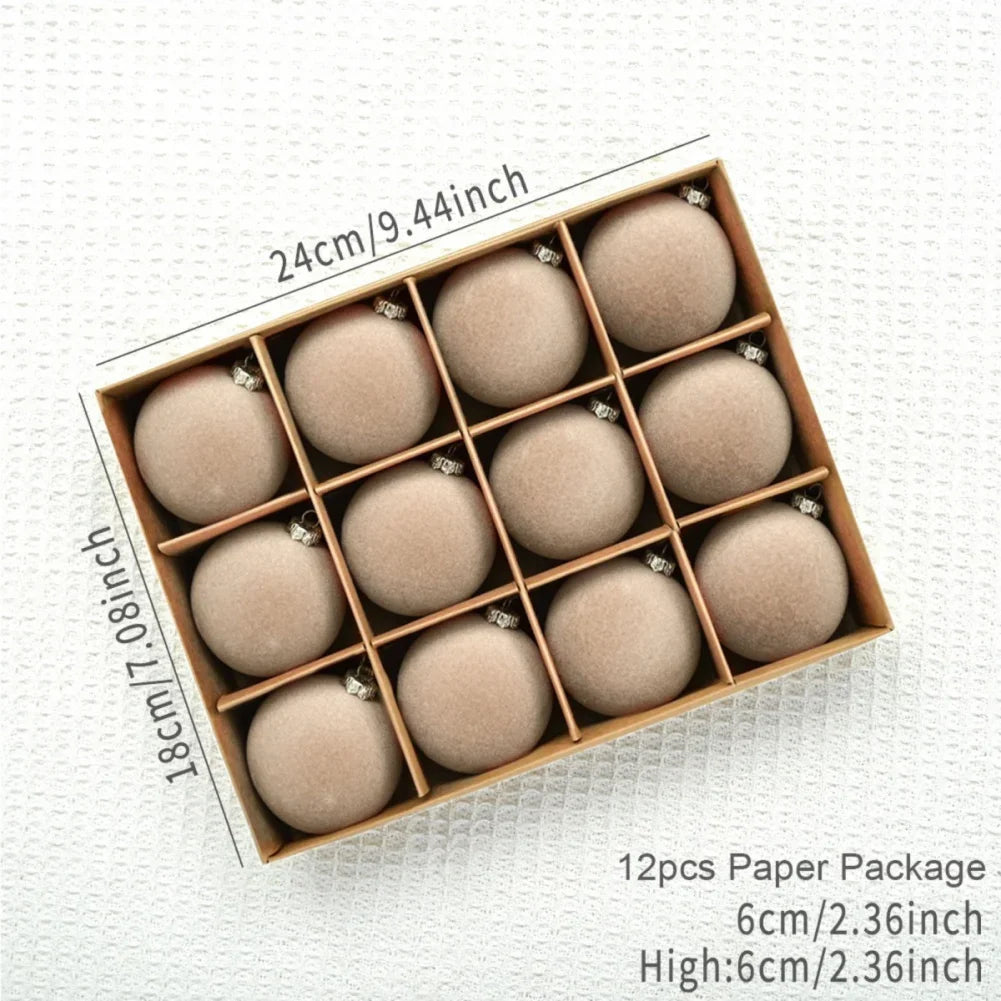 Bola de árvore de Natal reunida Veludo - 12 peças de enfeite de árvore bolas reunidas