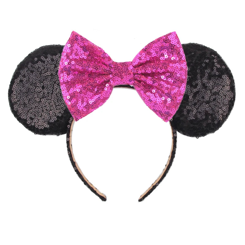 Tiara de orelhas de Disney iluminada de luxo com laço piscante e estampa de bolinhas