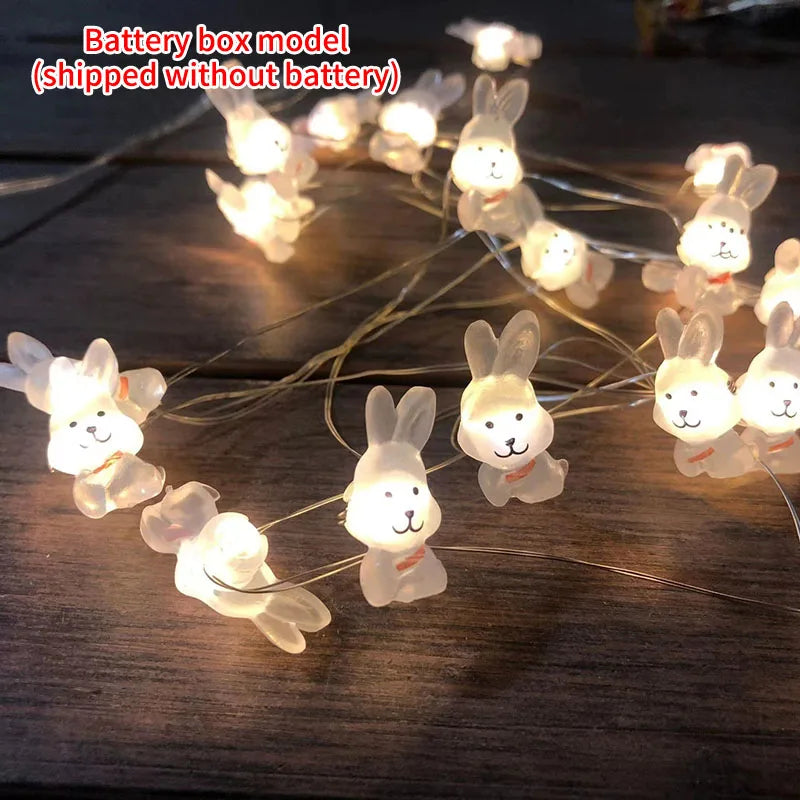 Cordão de Coelho LED Luzes de Páscoa, decorações de primavera de ovo coelho e cenoura