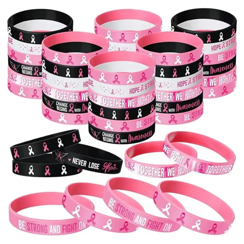 Pulseira de gel outubro rosa Pulseiras de conscientização do câncer mama pulseira silicone