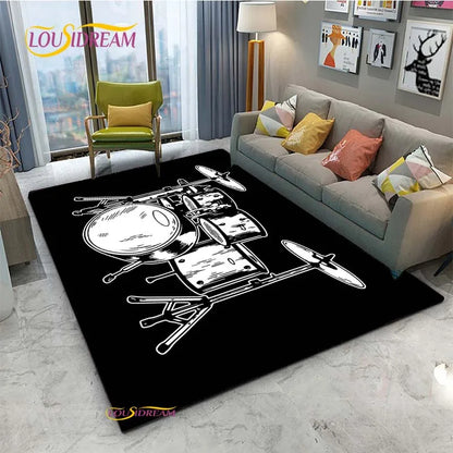 Tapete de Área Tema Musical 1,5 x 2,1 m/60 x 84 pol/152 x 213cm Piano, Teclado e Tapete