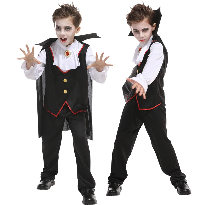 Fantasia Infantil Vampiro Drácula Criança Halloween Vestido Roupa