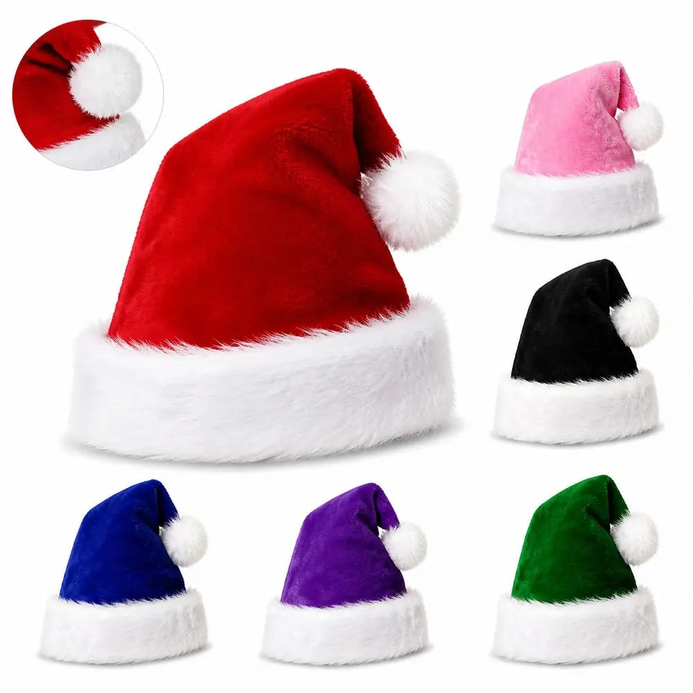 Gorro de Papai Noel de Veludo Multicolorido, Touca Natalina de Pelúcia Colorida