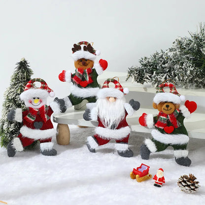 Kit Enfeites de Natal Boneco Sentado de Papai Noel Neve e Rena Decoração Natalina