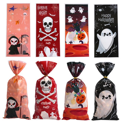 Sacolinha Fantasma Abóbora Feliz Halloween 50 Peças sacos de guloseimas de celofane