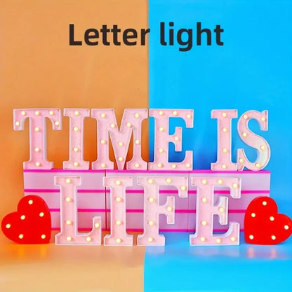 Letra de LED para letreiro de letreiro, letras rosa iluminadas com glitter alfabeto letrado