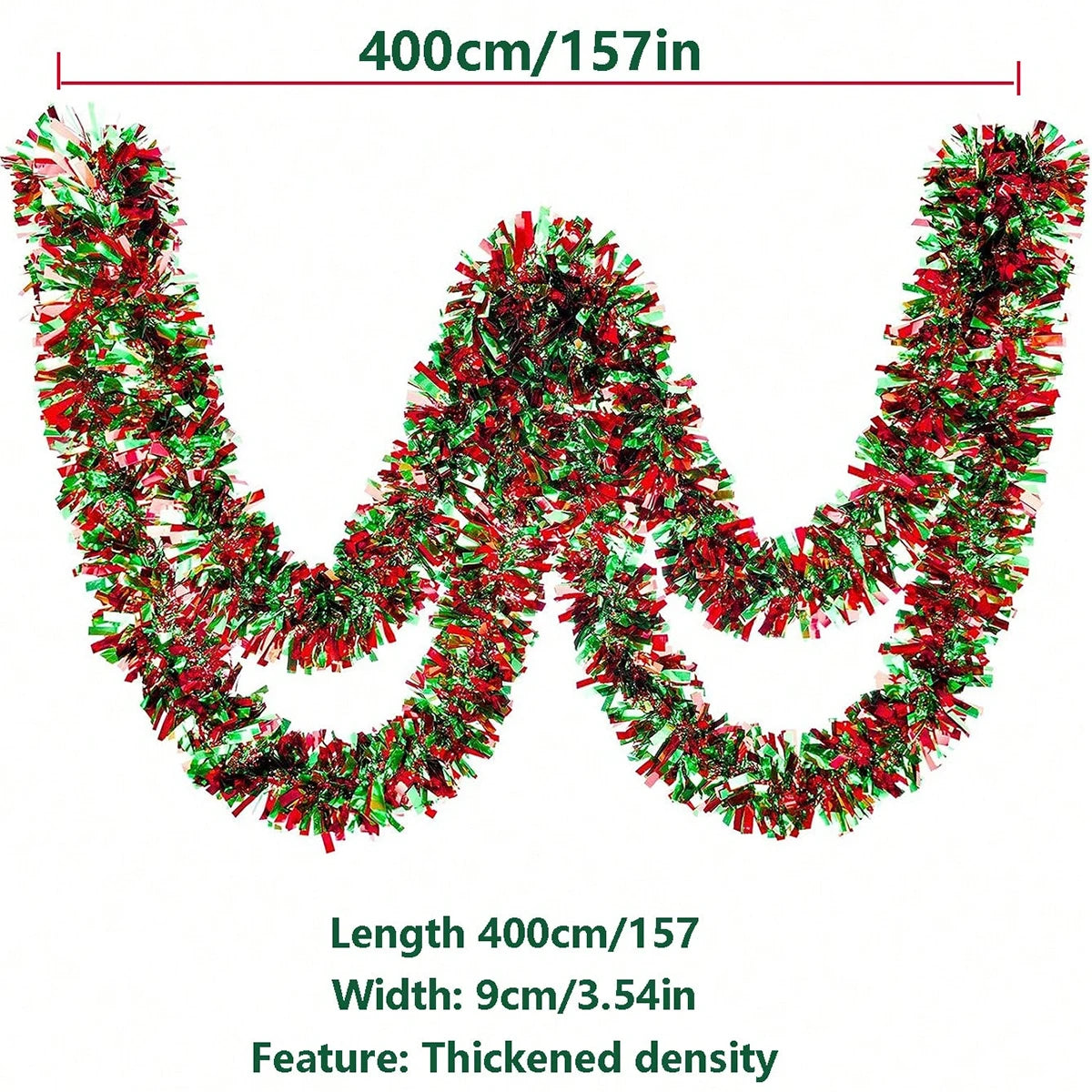 Guirlanda de Natal com enfeites de Natal de 2 metros, torção metálica comprido colorido