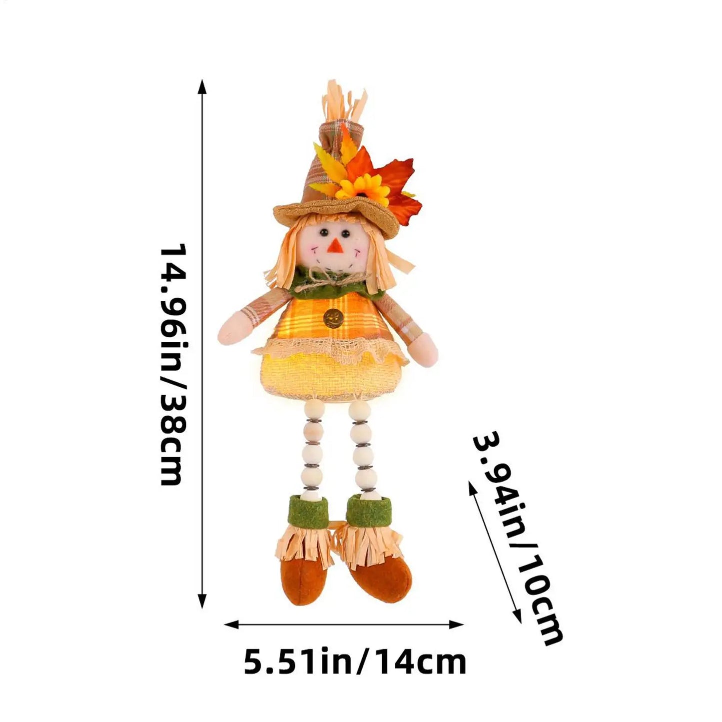 Boneco de Festa Junina Espantalho de pelúcia iluminado de 38 cm com pernas penduradas