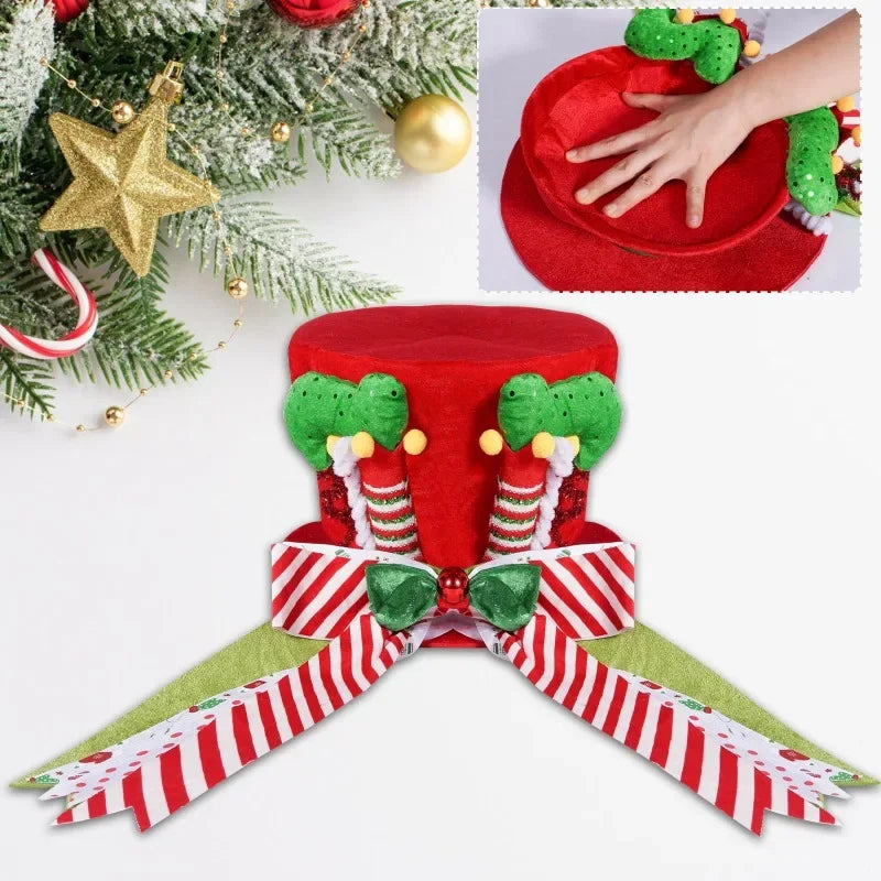 Ponteira Natal Premium Ponteira Decorativa Árvore de Natal, Enfeite Árvore Natalina Chapéu Vermelho Bengalas