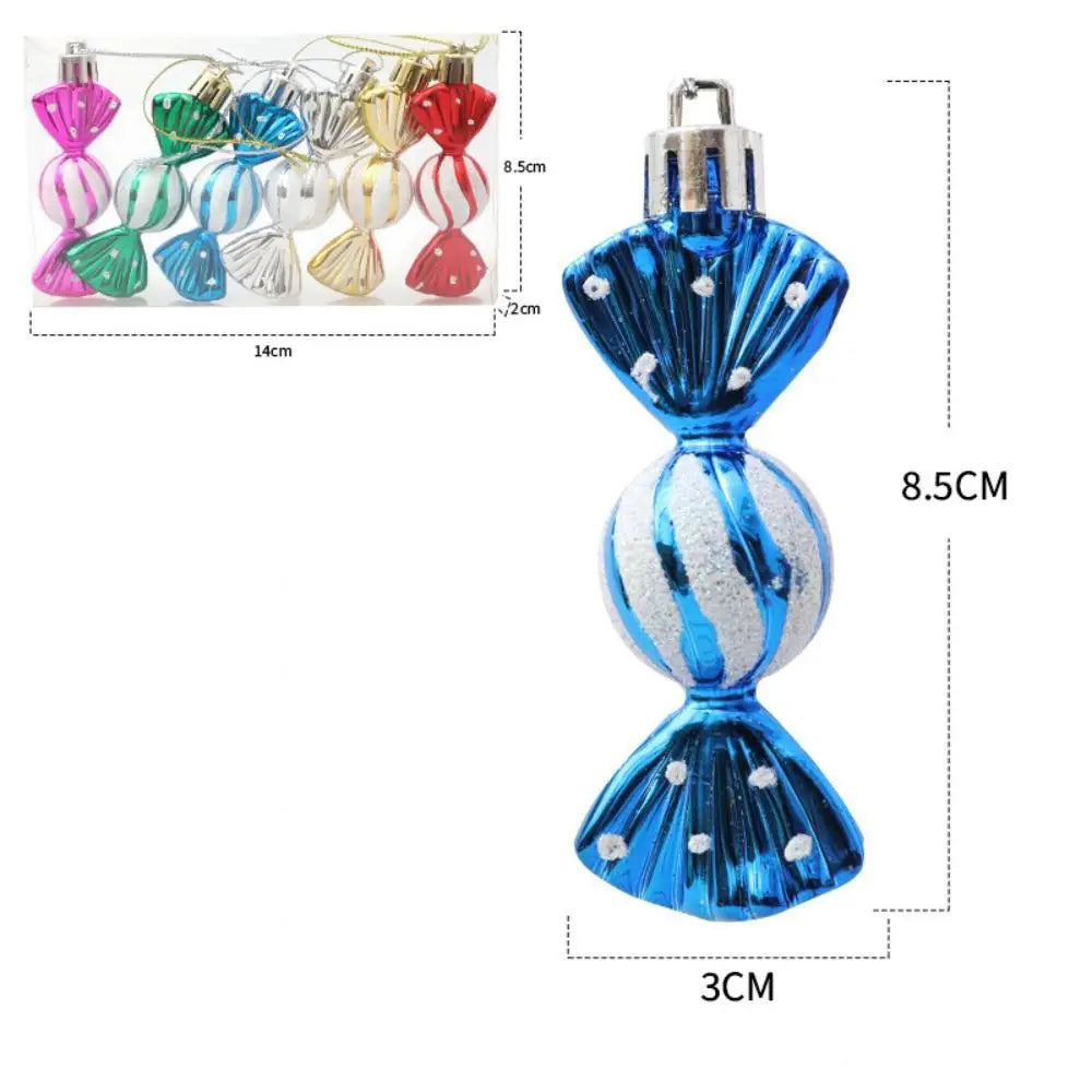 Bola de Natal e formato bala 6 peças leves doces cana decoração árvore natal ornamentos