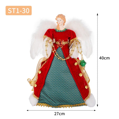 Enfeite de árvore de anjo de Natal asas douradas, elegante estatueta anjo vestido verde